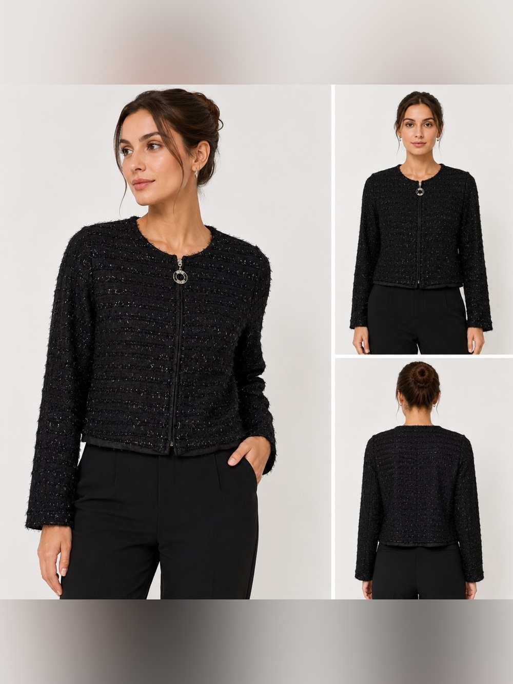 Vintage Ell Jay Black Textured Zip Jacket Evening Size 10